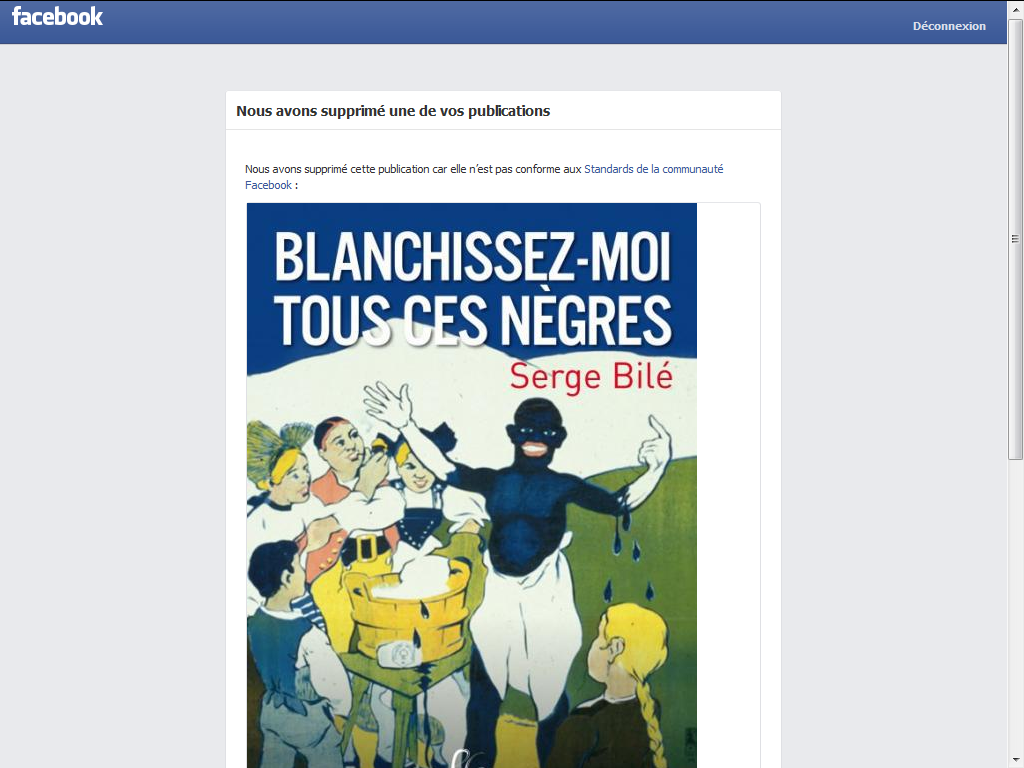Le livre de Serge Bilé supprimé par Facebook